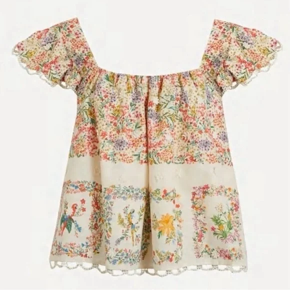 FARM Rio Delicate Forest Scarves Square Neck Embroidered Blouse, Small - Picture 2 of 5